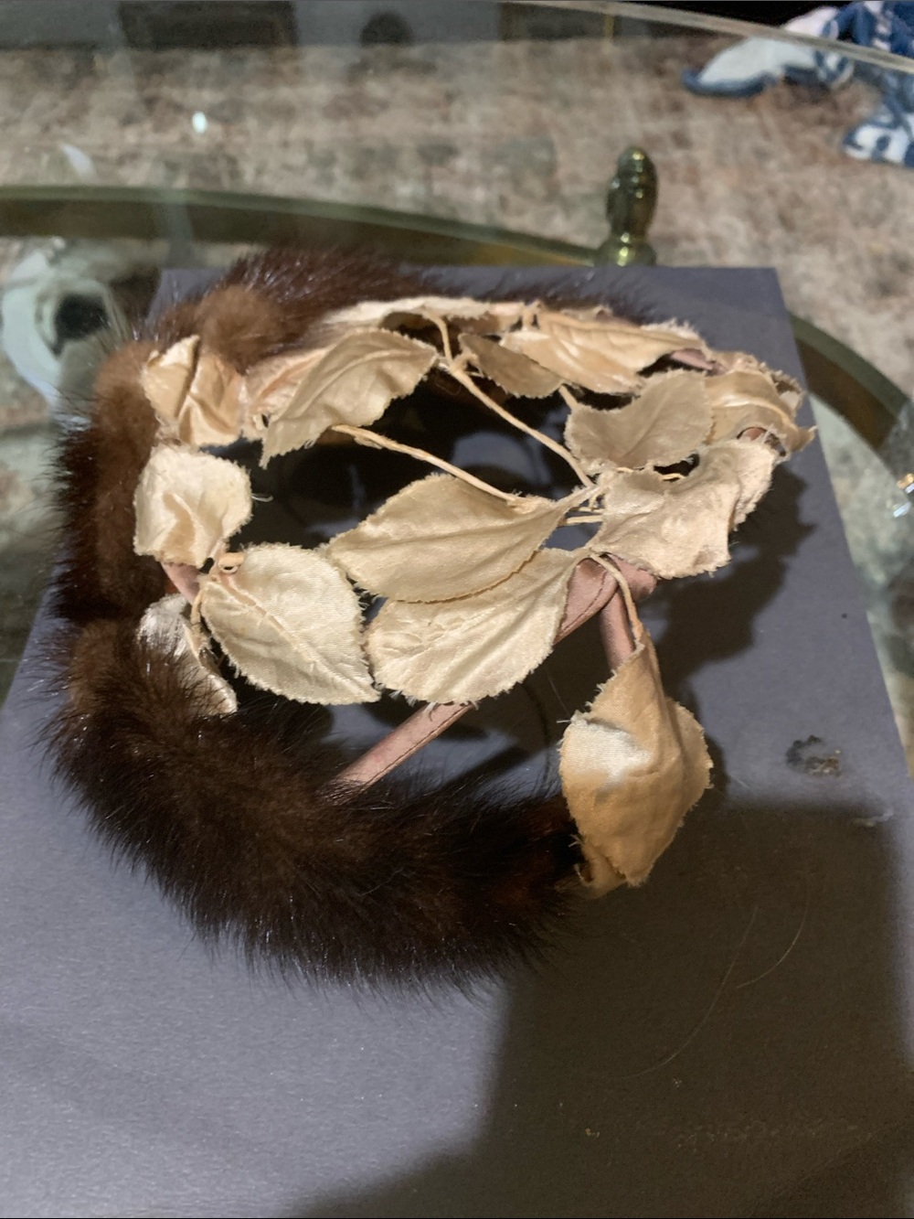 Beige Leaf Headband with Brown mink  Trim - Women's Accessory
